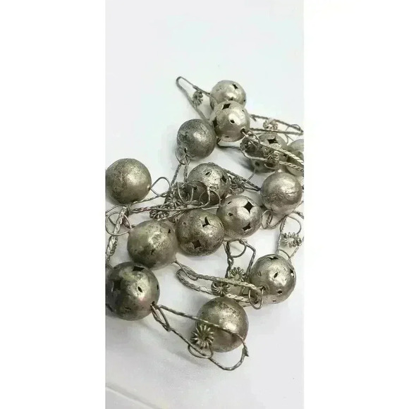 Vintage silver wedding necklace Mexican traditional Long Ball Bead Chain - Picture 3 of 7